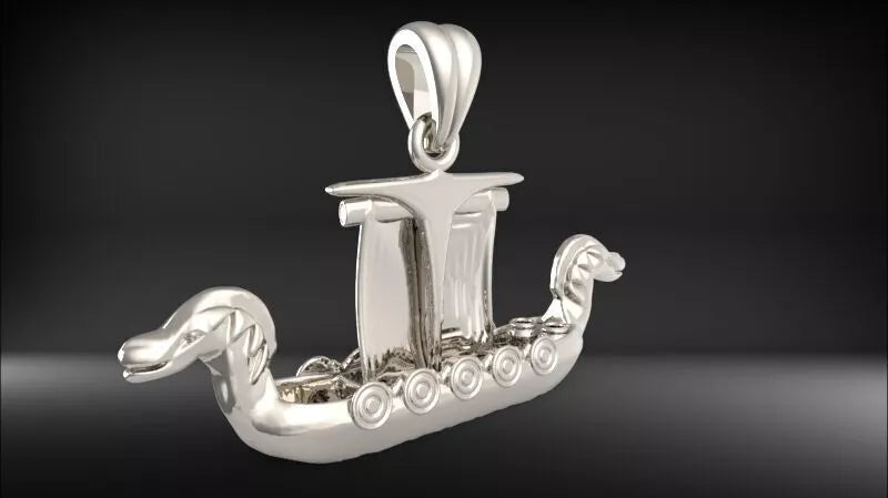Viking Ship Pendant | 999 Fine Silver 34mm | Handmade USA