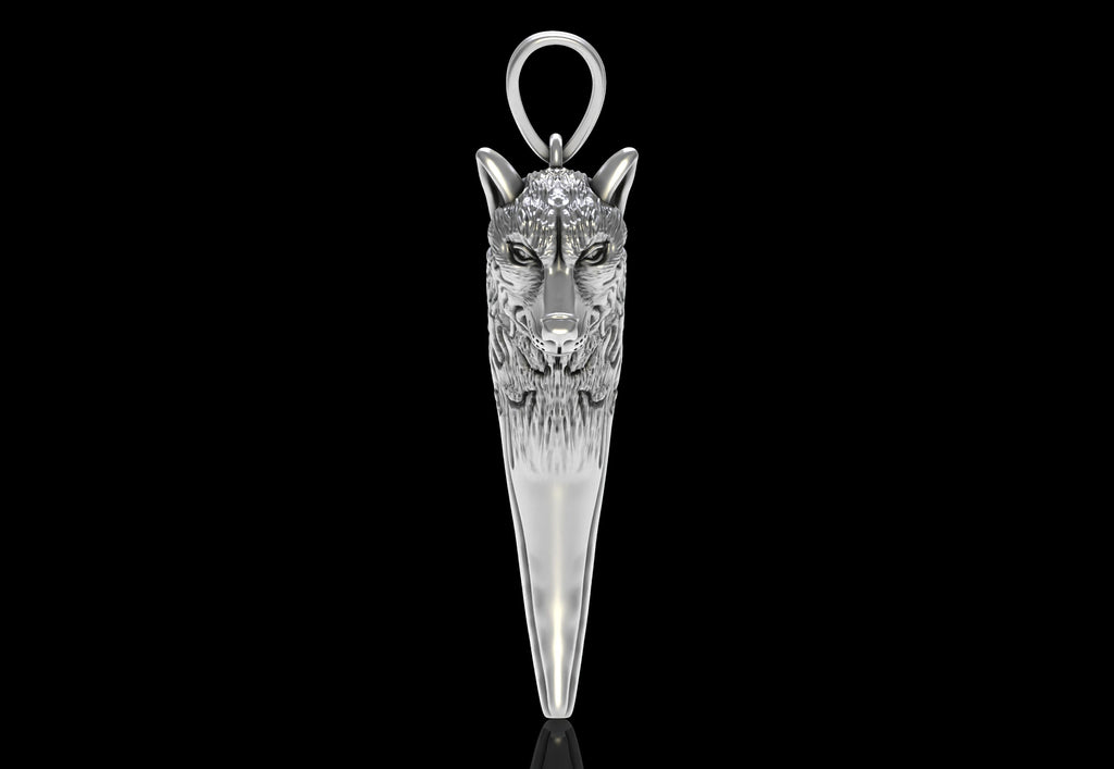 Wolf Head & Fang Pendant | 999 Fine Silver 32mm | Handmade USA