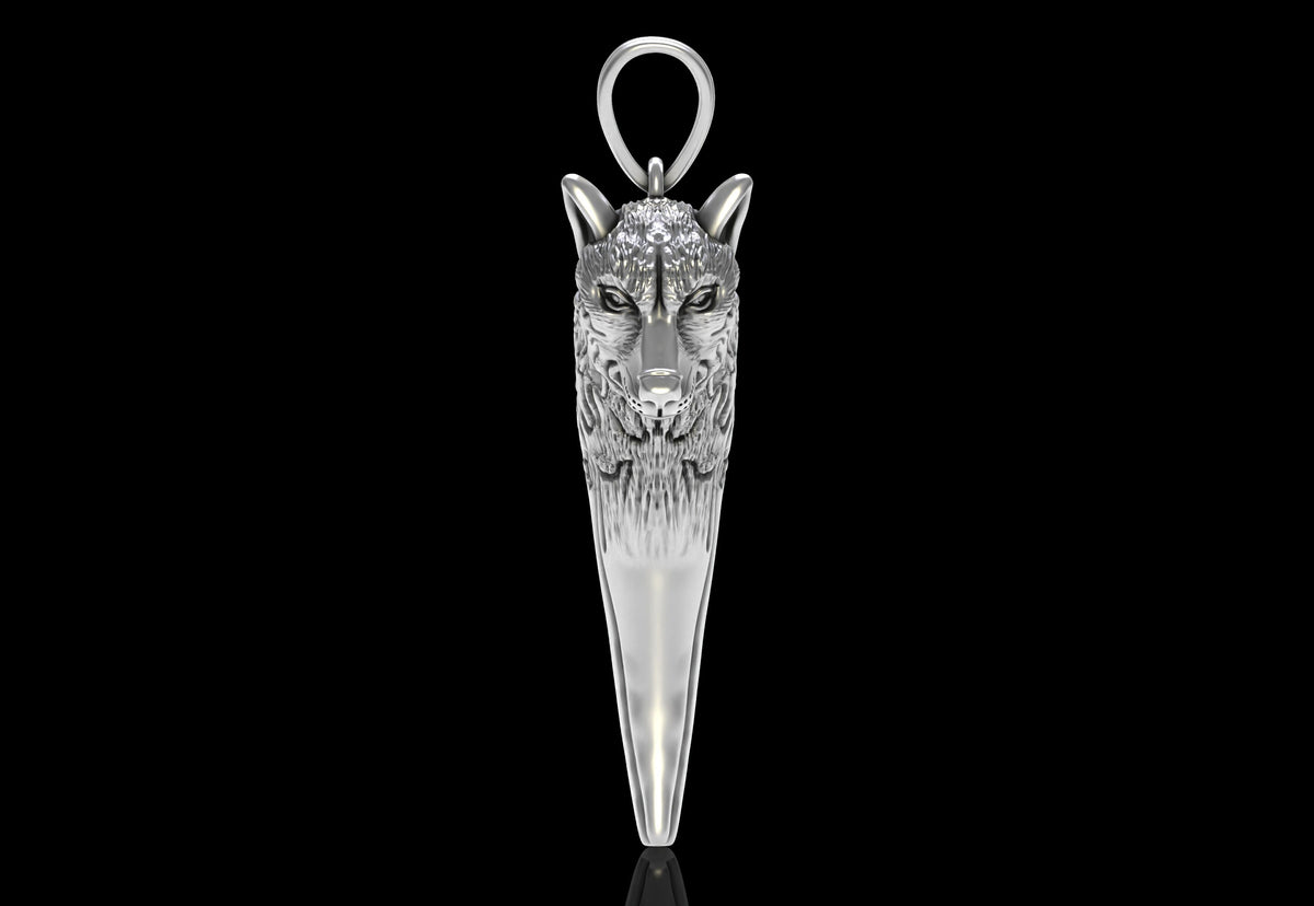 Wolf Head & Fang Pendant | 999 Fine Silver 32mm | Handmade USA