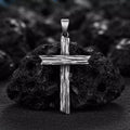 Rustic Distressed Wood Cross Pendant | 999 Fine Silver 33mm | Handmade USA